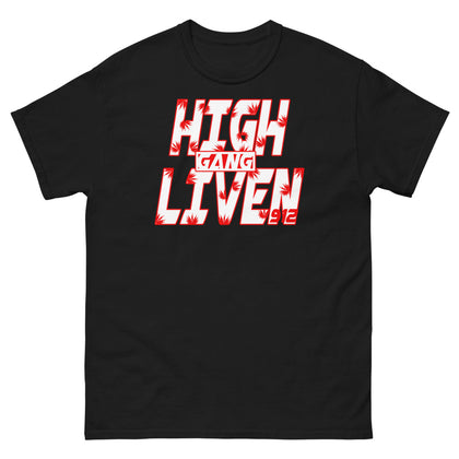 Leaf Print HL Men's heavyweight tee (Red Logo)